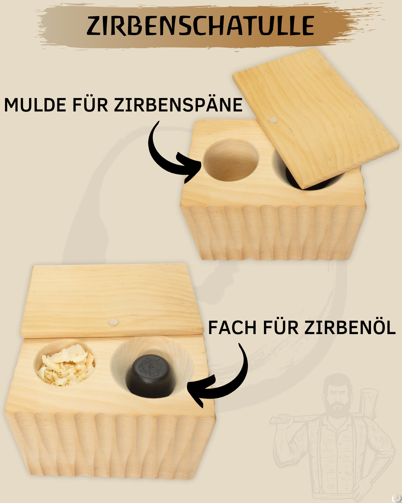 Zirbenschatulle gemeißelt mit Zirbenöl (10 ml)