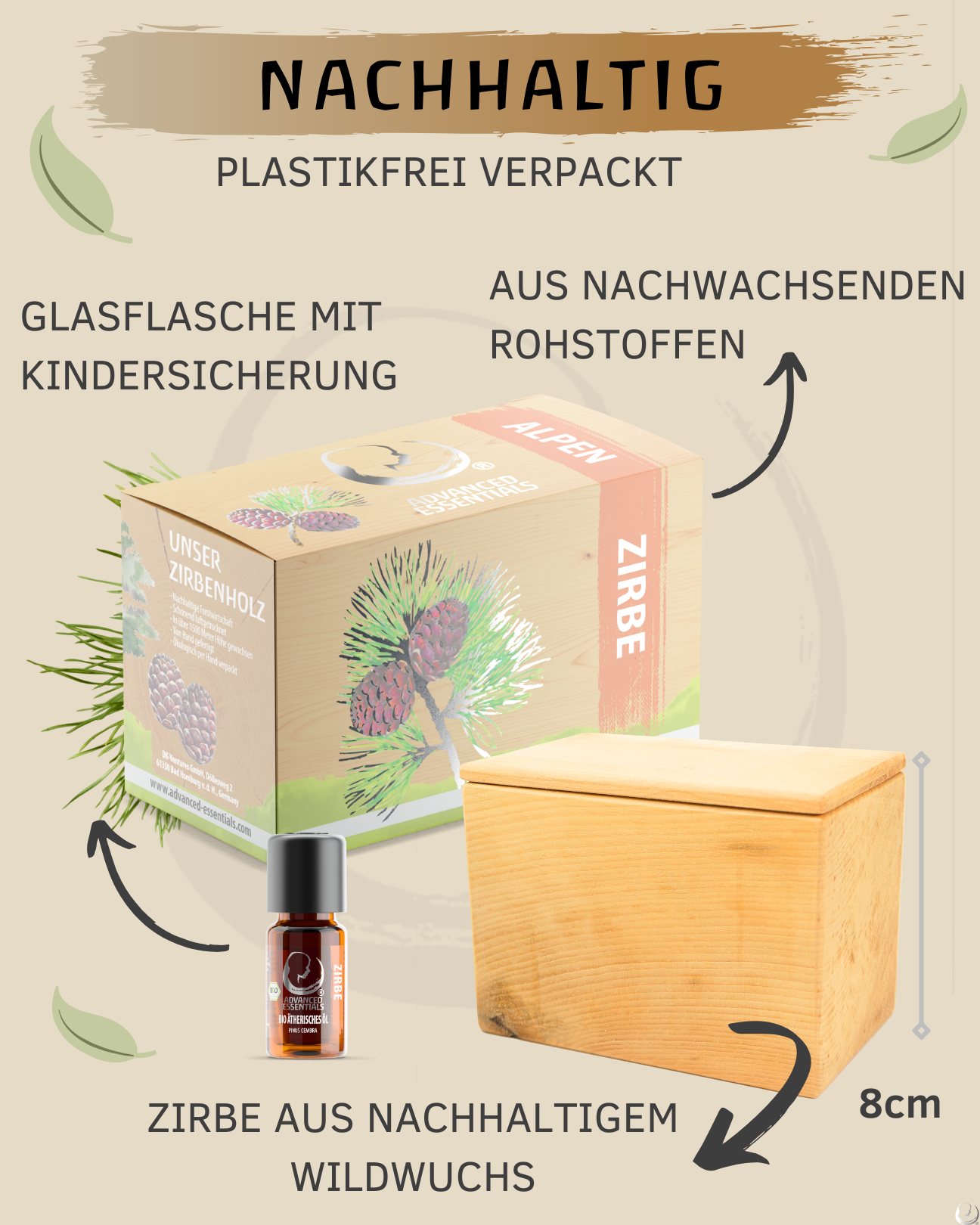 Zirbenschatulle klassisch mit Zirbenöl (10 ml)
