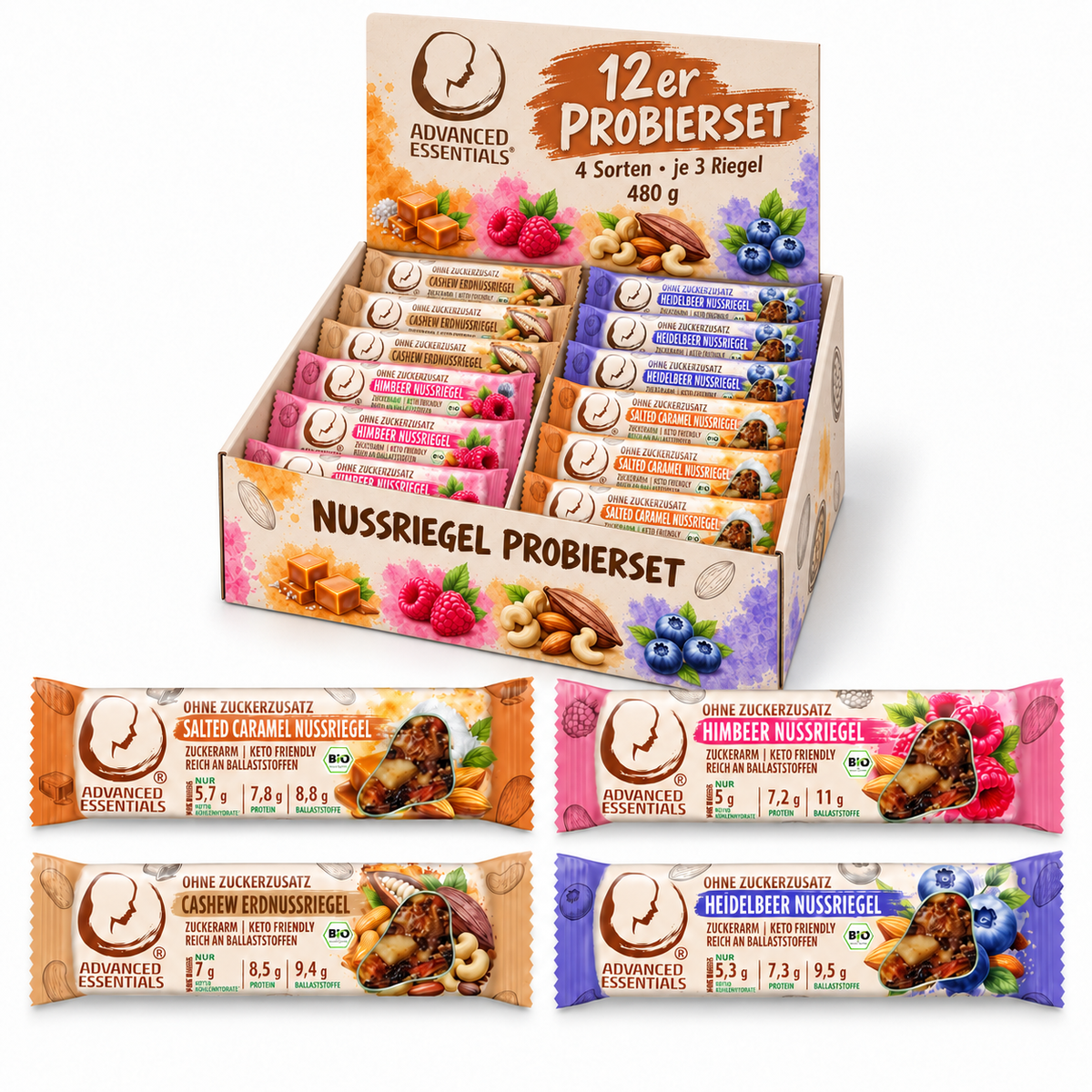 12er Probierset Nussriegel 480 g