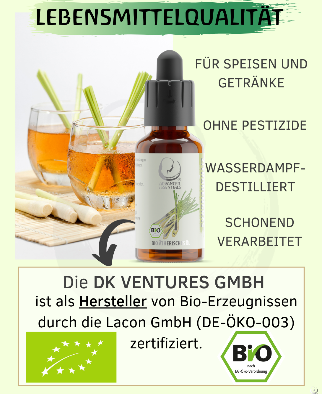 BIO Zitronengrasöl ätherisches Öl (Cymbopogon flexuosus) kontrolliert biologischer Anbau echtes Lemongrasöl bio aus Sri Lanka (Zitronengras, 30ml)