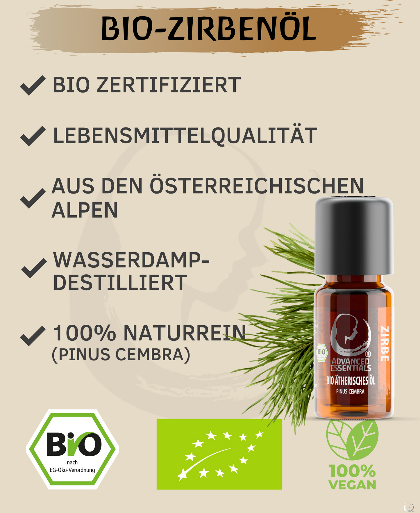 BIO Zirbenöl ätherisches Öl (Pinus cembra) Wildwuchs Zirbenöl bio aus Österreich (Zirbe, 10ml)