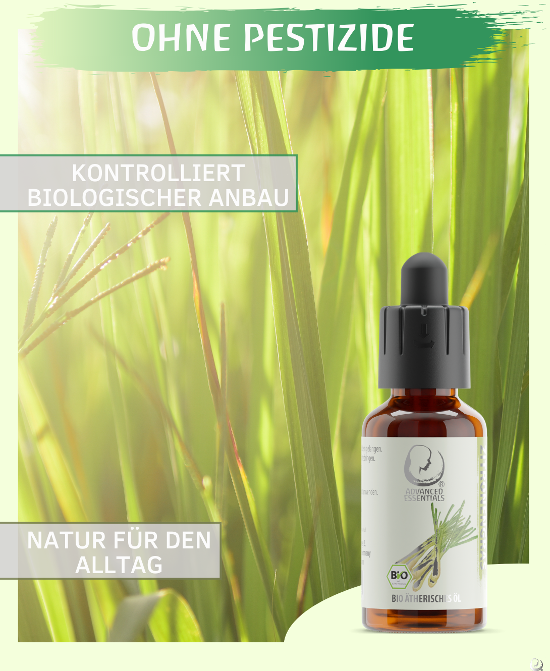 BIO Zitronengrasöl ätherisches Öl (Cymbopogon flexuosus) kontrolliert biologischer Anbau echtes Lemongrasöl bio aus Sri Lanka (Zitronengras, 30ml)