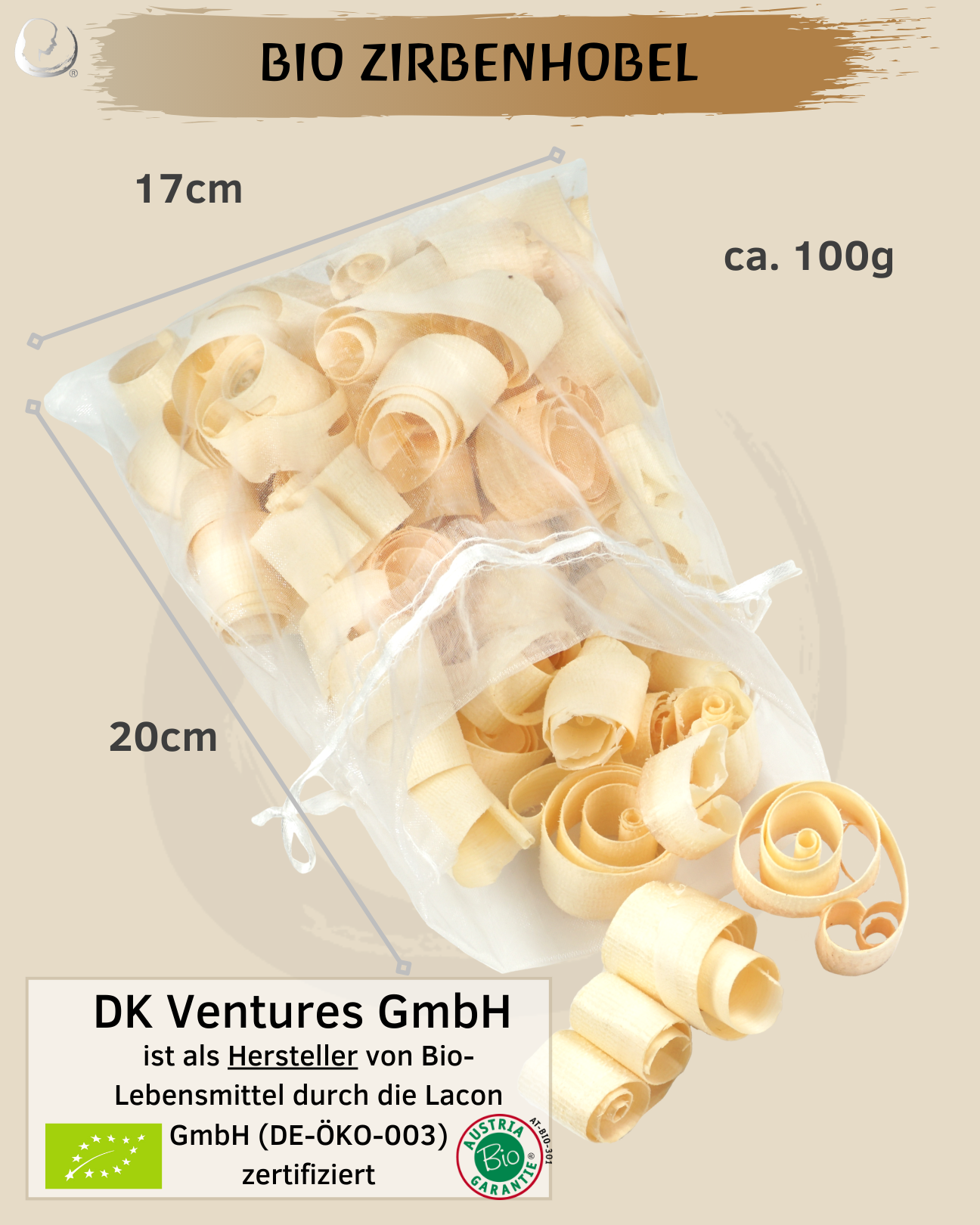 BIO Zirbenhobel Säckchen (Zirbenlocken, organza)
