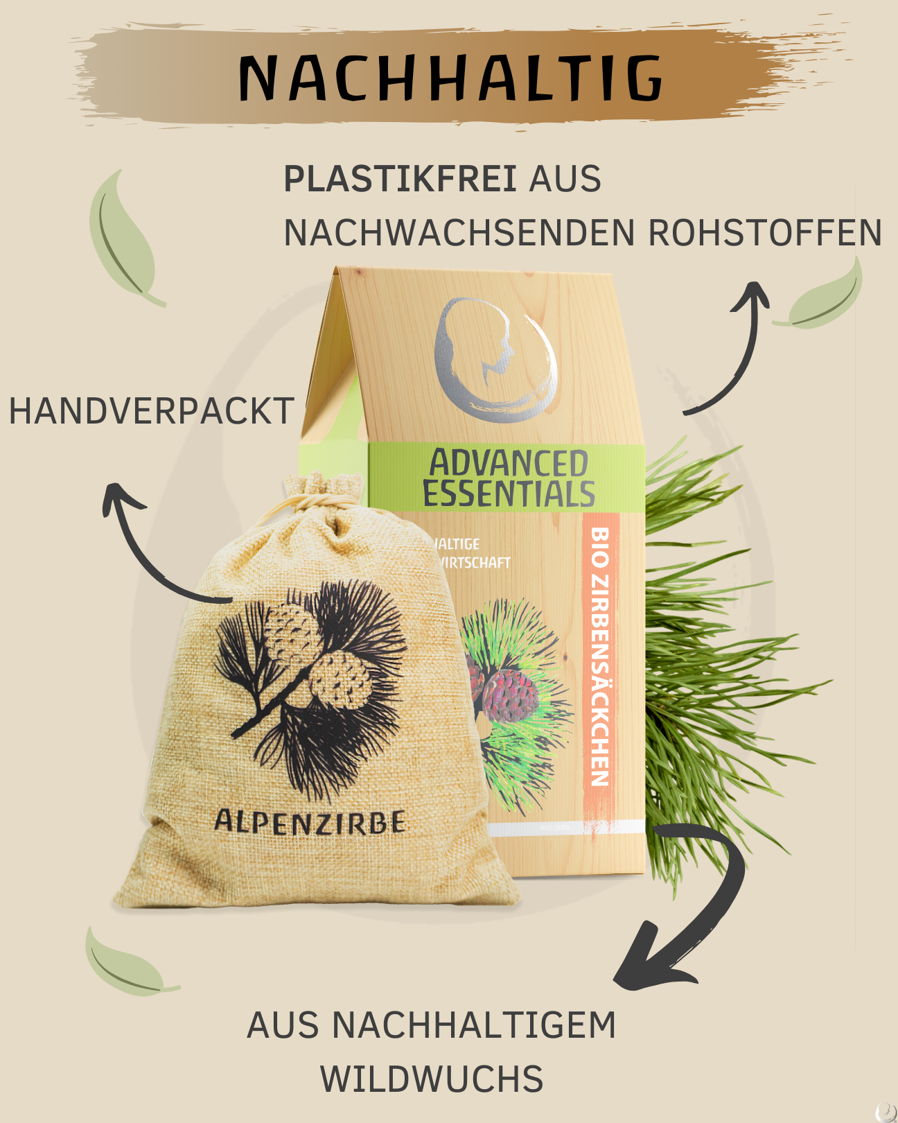Zirbenflocken Säckchen (Zirbenspäne, bedruckt)