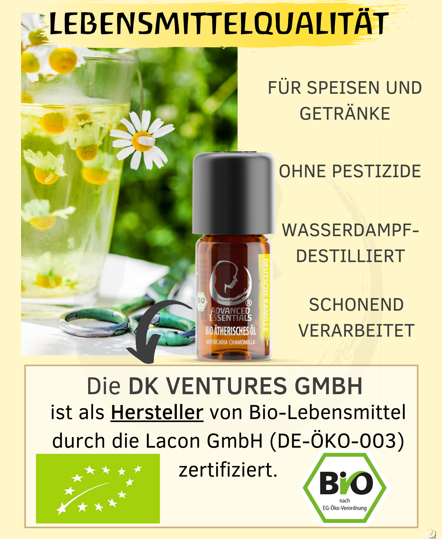 BIO deutsche Kamillenöl (Matricaria chamomilla)