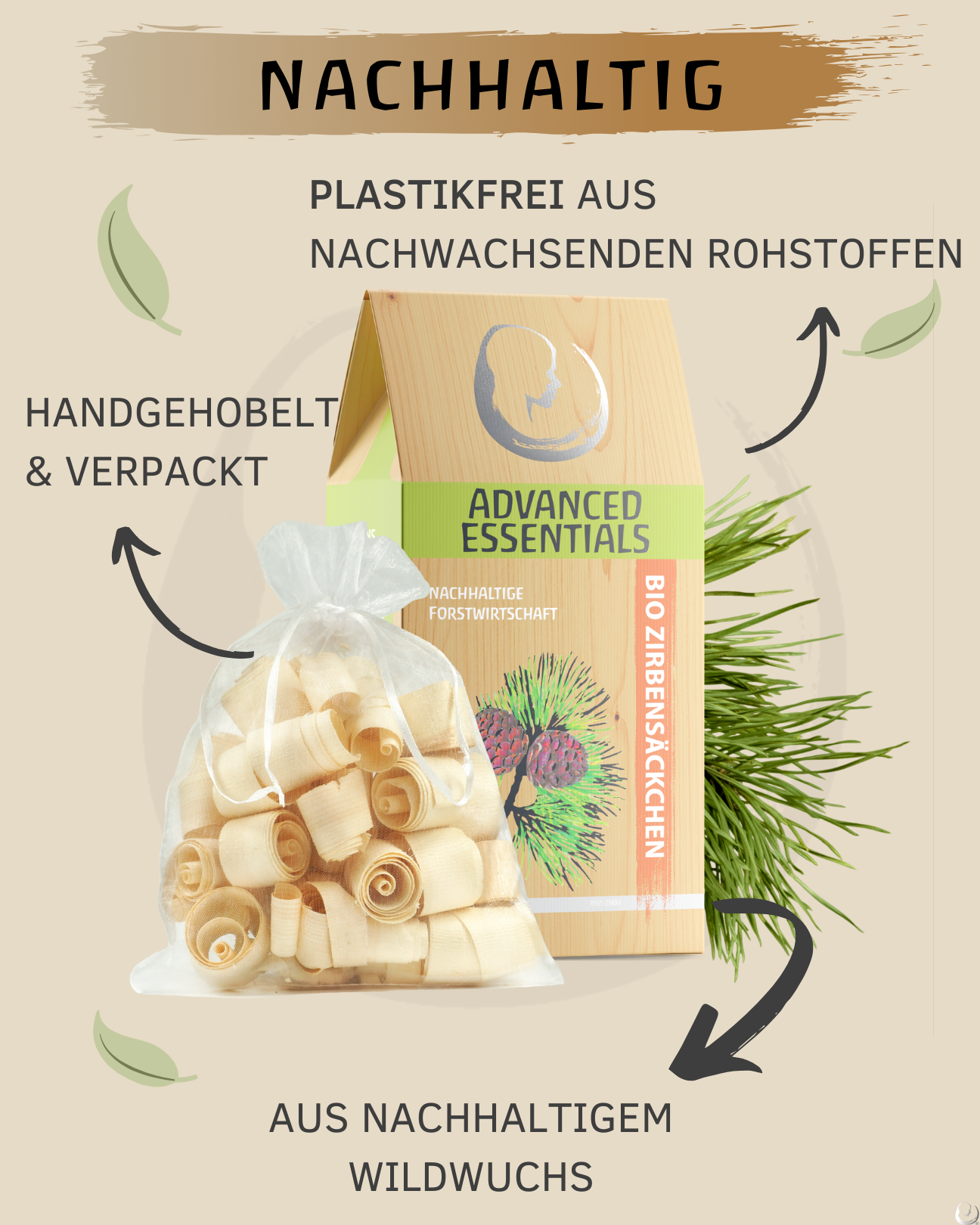 BIO Zirbenhobel Säckchen (Zirbenlocken, organza)