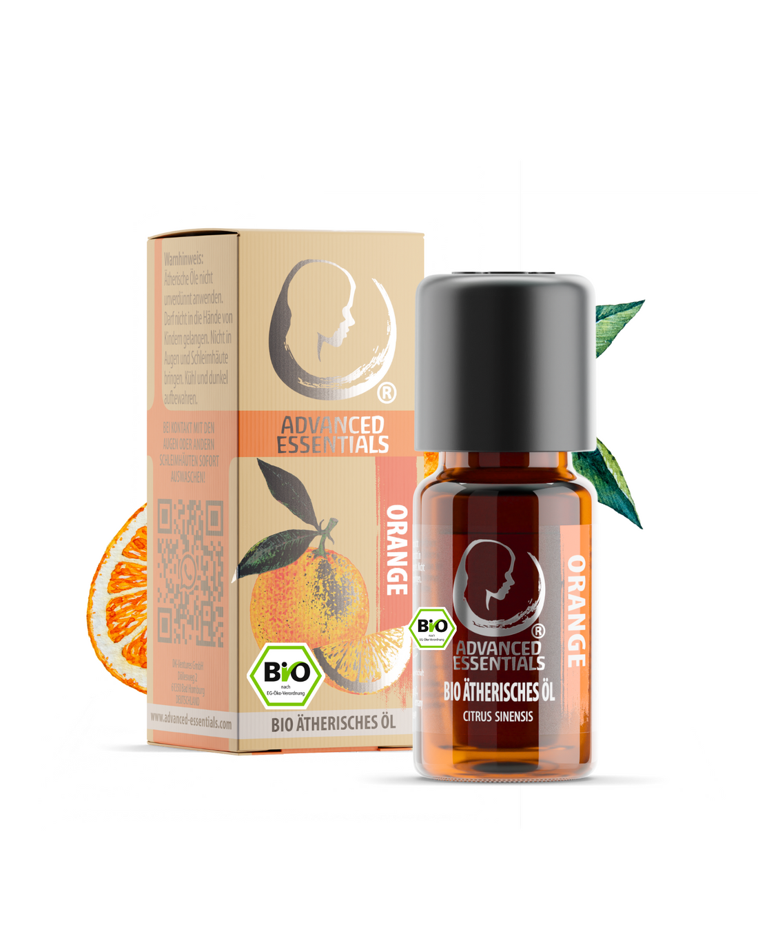 BIO Orangenöl von Advanced Essentials als Beispiel für kaltgepresstes Zitrusöl