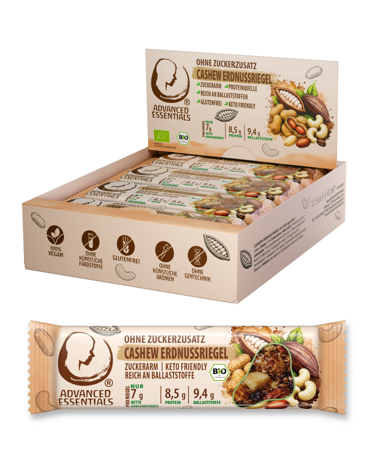 12er Set Cashew-Erdnussriegel	480 g