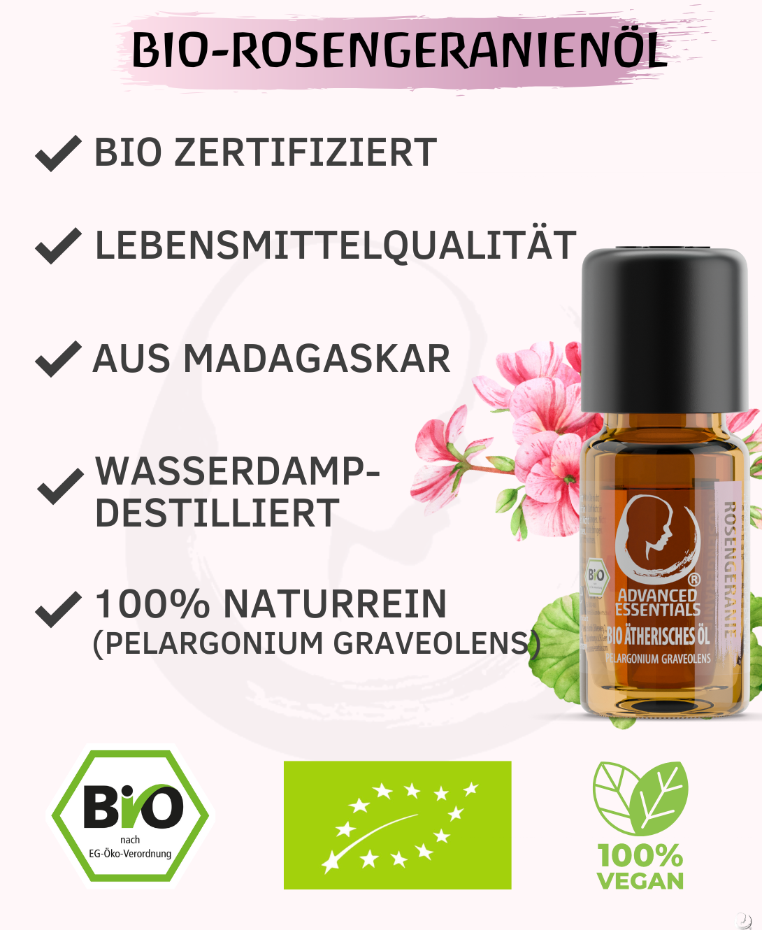 BIO Rosengeranienöl (Pelargonium graveolens)