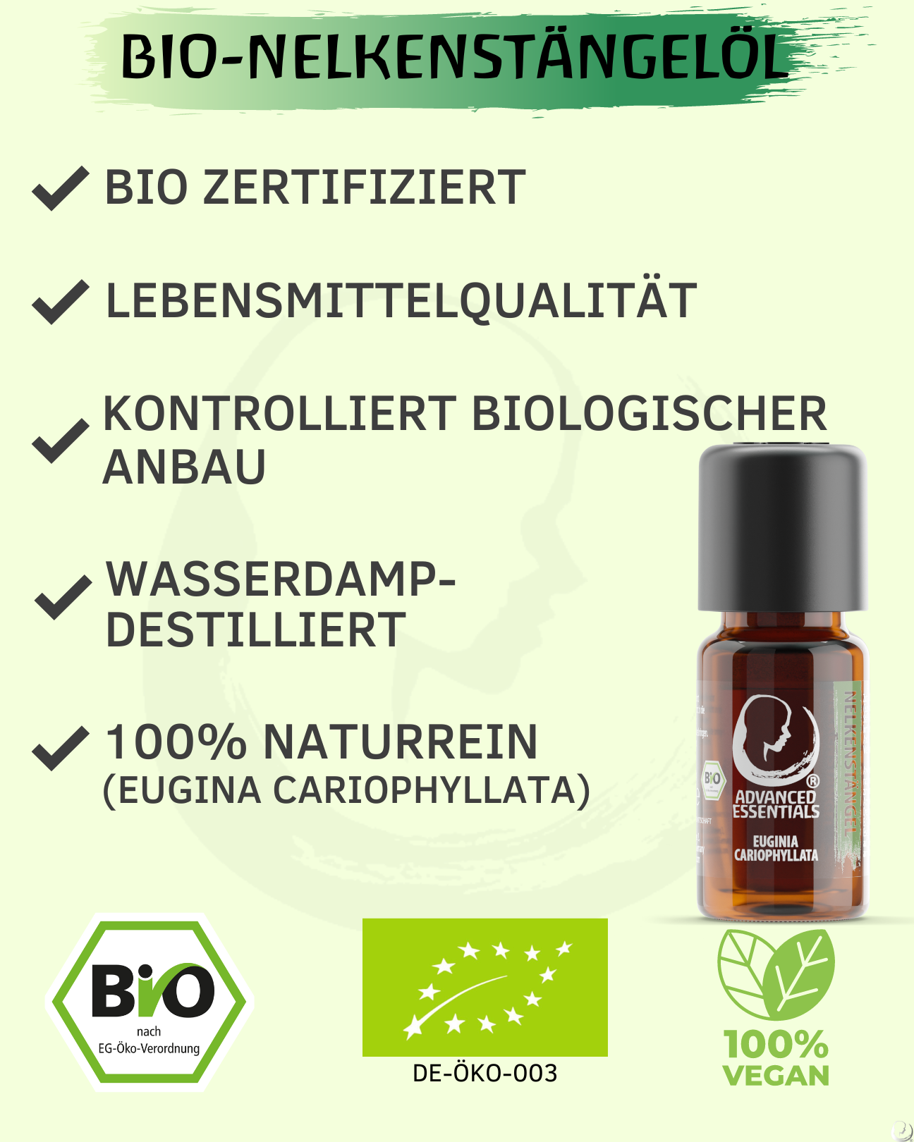 BIO Nelkenstängelöl ätherisches Öl (Euginia cariophyllata) kontrolliert biologischer Anbau Nelkenstängelöl bio aus Sri Lanka (Nelke, 10ml)