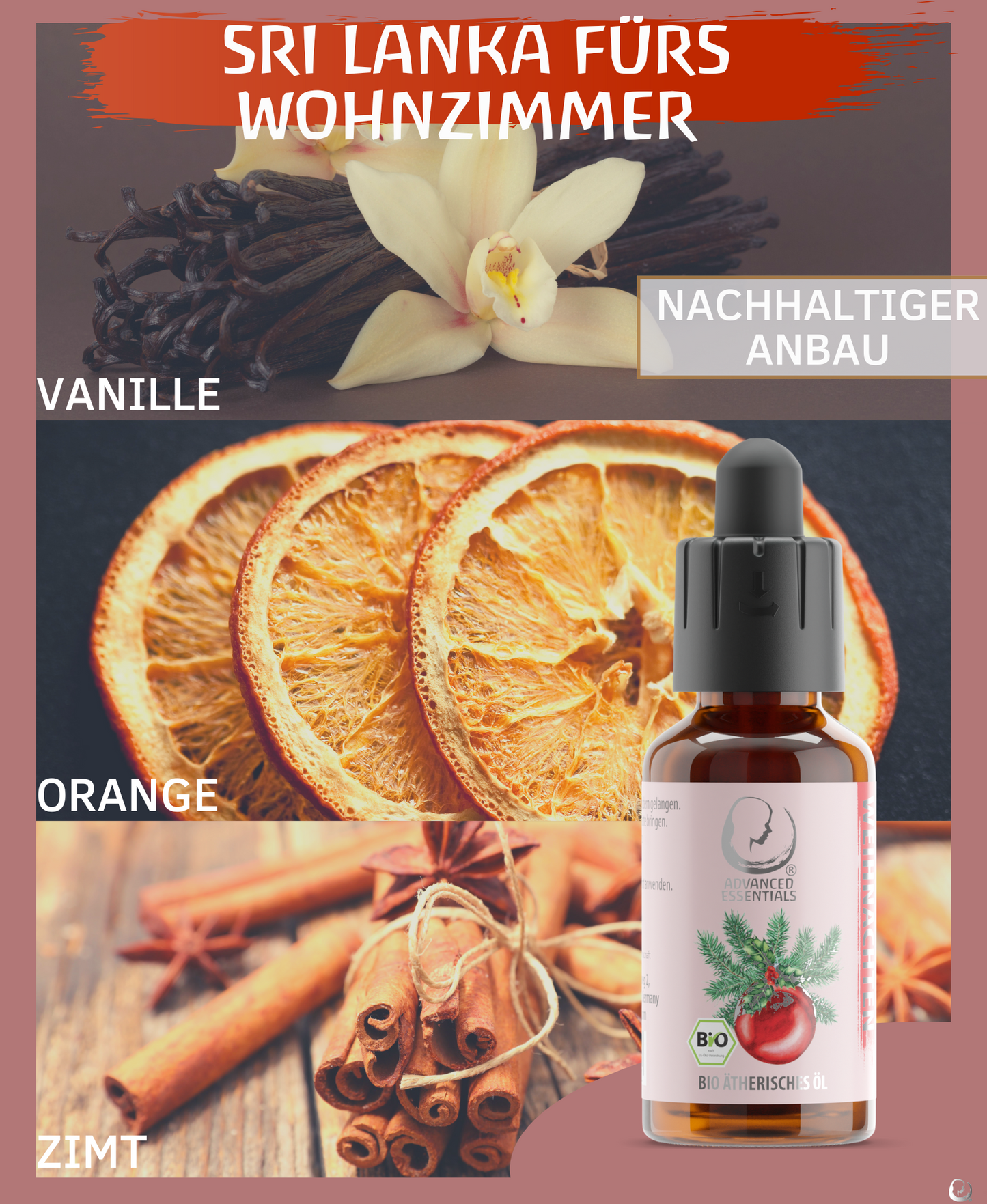 Weihnachtsöl Mischung aus Vanilleextrakt, Orangenöl, Zimtöl und Nelkenöl 30 ml