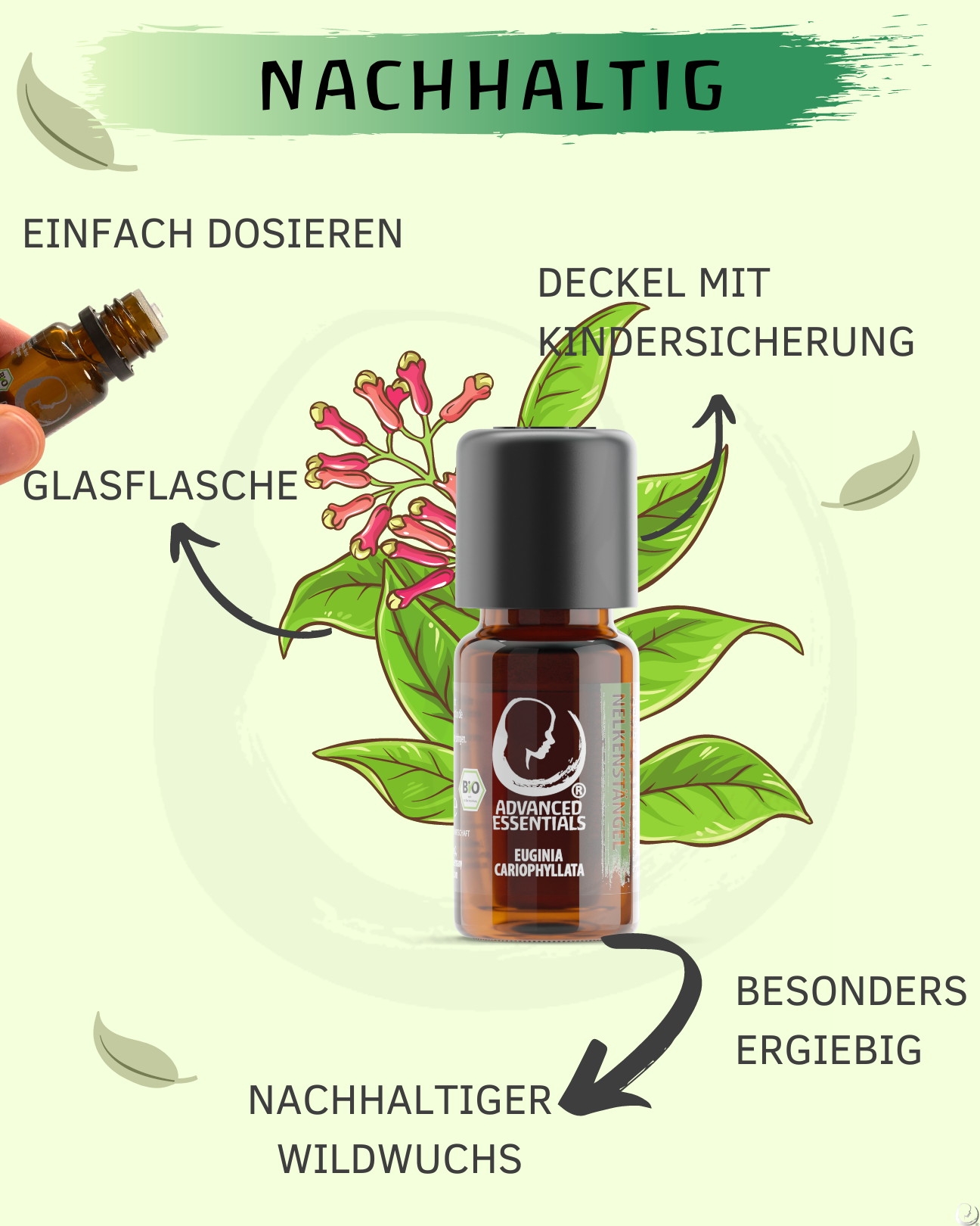 BIO Nelkenstängelöl ätherisches Öl (Euginia cariophyllata) kontrolliert biologischer Anbau Nelkenstängelöl bio aus Sri Lanka (Nelke, 10ml)