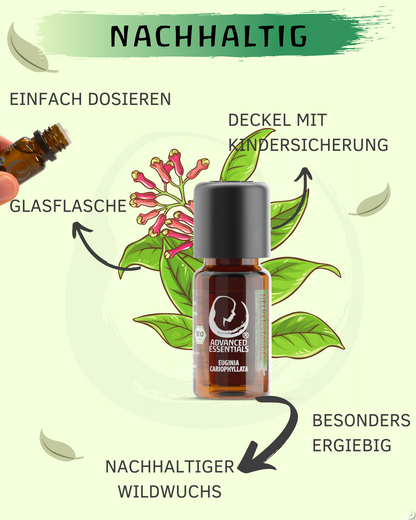 BIO Nelkenstängelöl ätherisches Öl (Euginia cariophyllata) kontrolliert biologischer Anbau Nelkenstängelöl bio aus Sri Lanka (Nelke, 10ml)