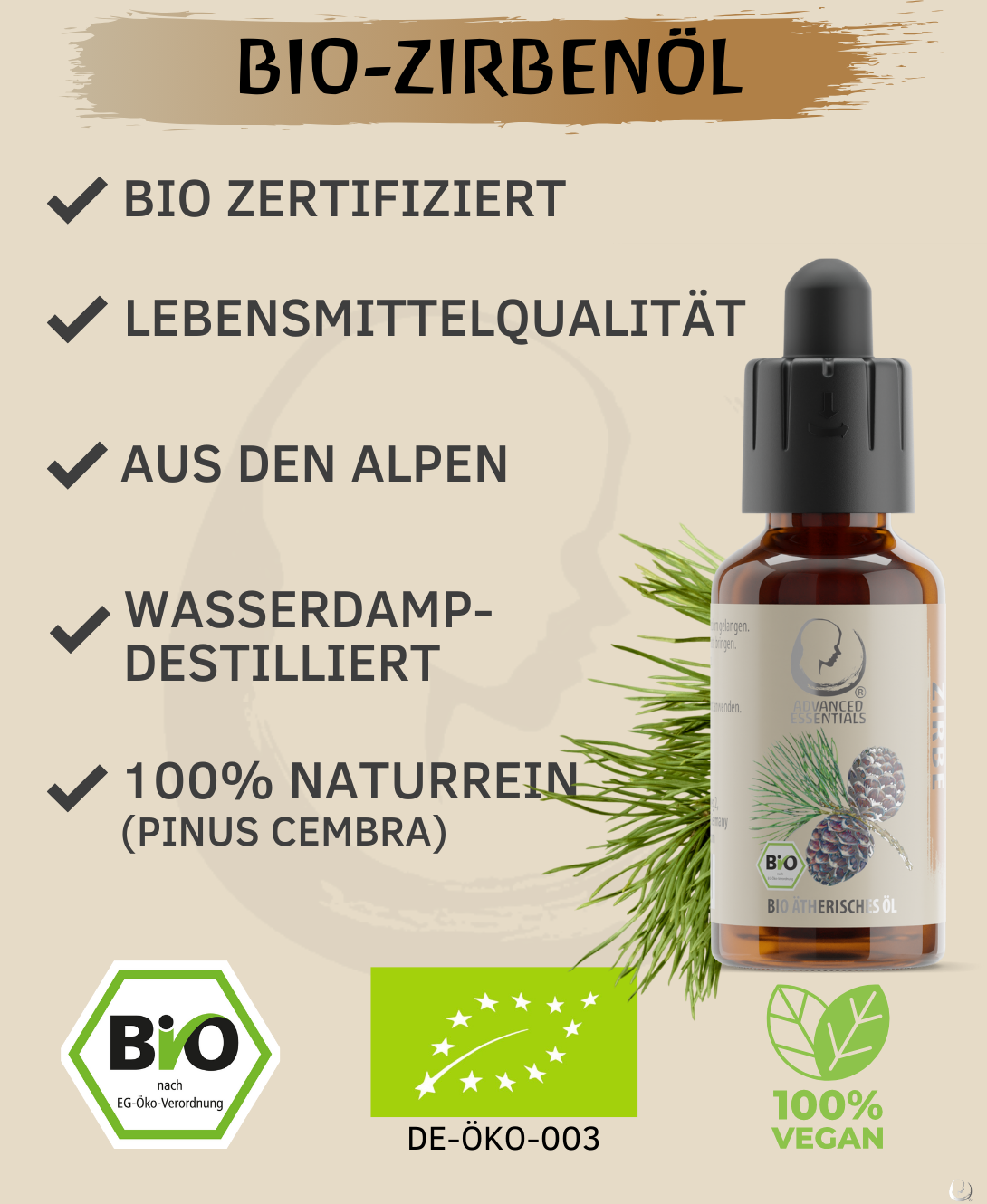 BIO Zirbenöl ätherisches Öl (Pinus cembra) Wildwuchs Zirbenöl bio aus Österreich (Zirbe, 30ml)