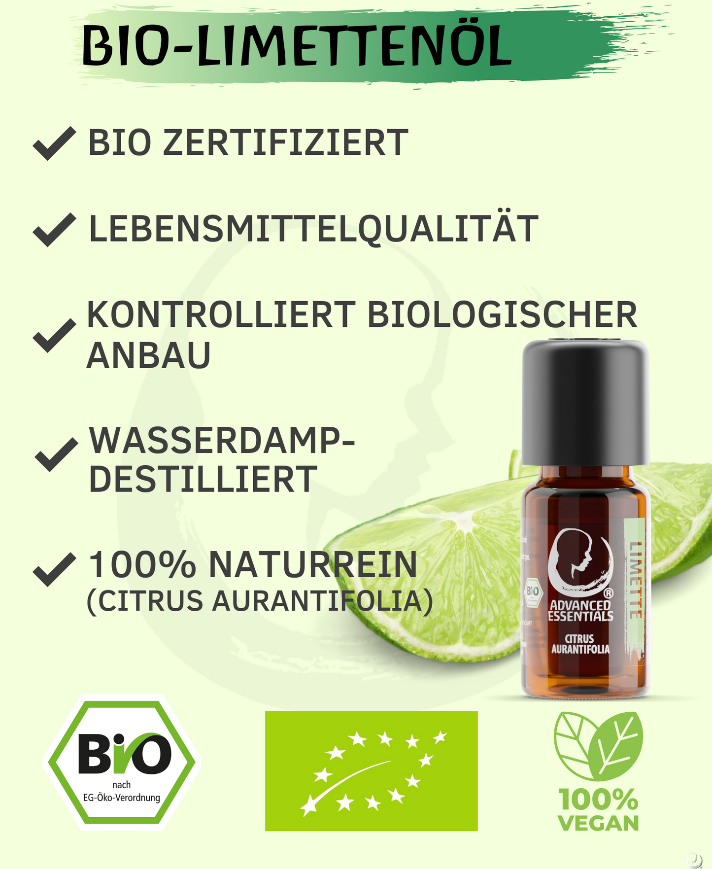 BIO Limettenöl (Citrus aurantifolia) kontrolliert biologischer Anbau ätherisches Limettenlöl bio aus Sri Lanka (Limette, 10ml)
