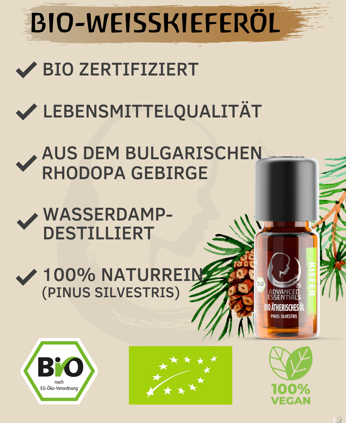 BIO Kiefernöl ätherisches Öl (Pinus sylvestris) Wildwuchs Weißkiefer | Kiefernnadelöl bio aus Bulgarien (Weißkiefer, 10 ml)