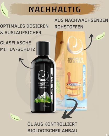 BIO Saunaaufguss Alpenaufguss (Zirbe/Latschenkiefer/Eukalyptus) hochdosiertes ätherisches Öl (100ml)