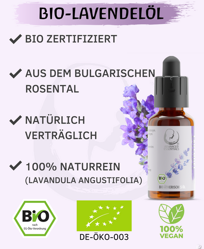 BIO Lavendelöl ätherisches Öl (Lavandula angustifolia) kontrolliert biologischer Anbau Lavendelöl bio aus Bulgarien (Lavendel, 30 ml)