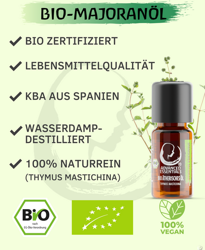 BIO Majoranöl ätherisches Öl (Thymus mastichina) Wildwuchs Majoran | Majoranöl bio aus Spanien (Majoran, 10ml)