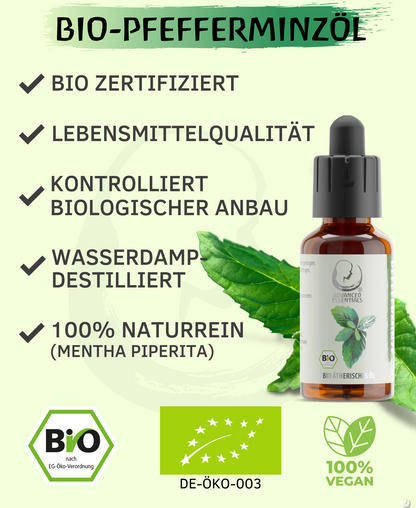 BIO Minzöl ätherisches Öl (Mentha piperita) kontrolliert biologischer Anbau Pfefferminzöl bio aus Spanien (Pfefferminze, 30 ml)