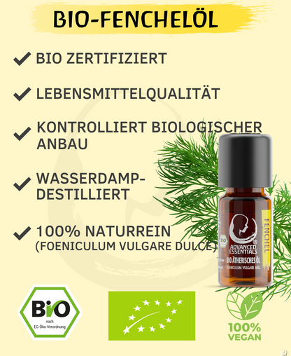 BIO Fenchelöl ätherisches Öl (Foeniculum vulgare) Wildwuchs Fenchelsamenöl | Fenchelöl bio aus Bulgarien (Fenchel, 10ml)