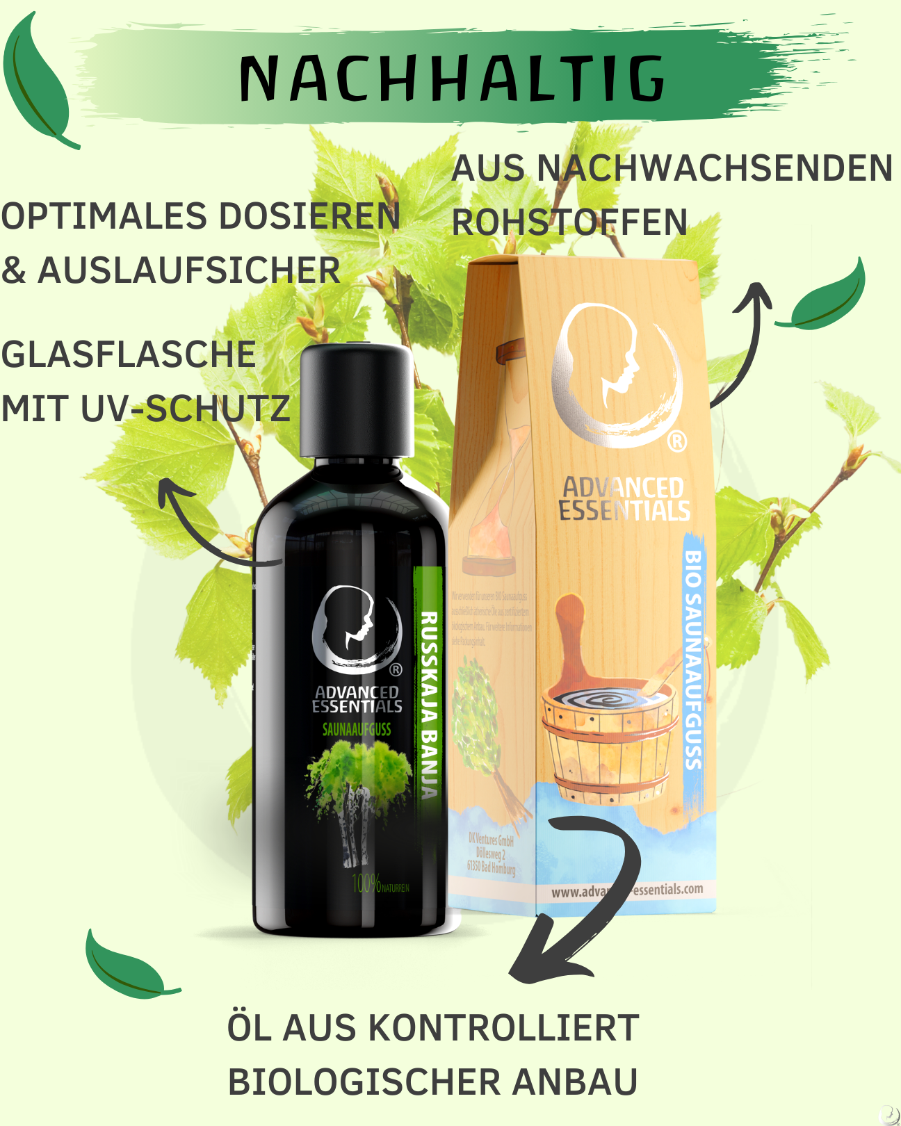 BIO Saunaaufguss Russkaja Banja (Birke/Eukalyptus/Weißkiefer) hochdosiertes ätherisches Öl (100ml)