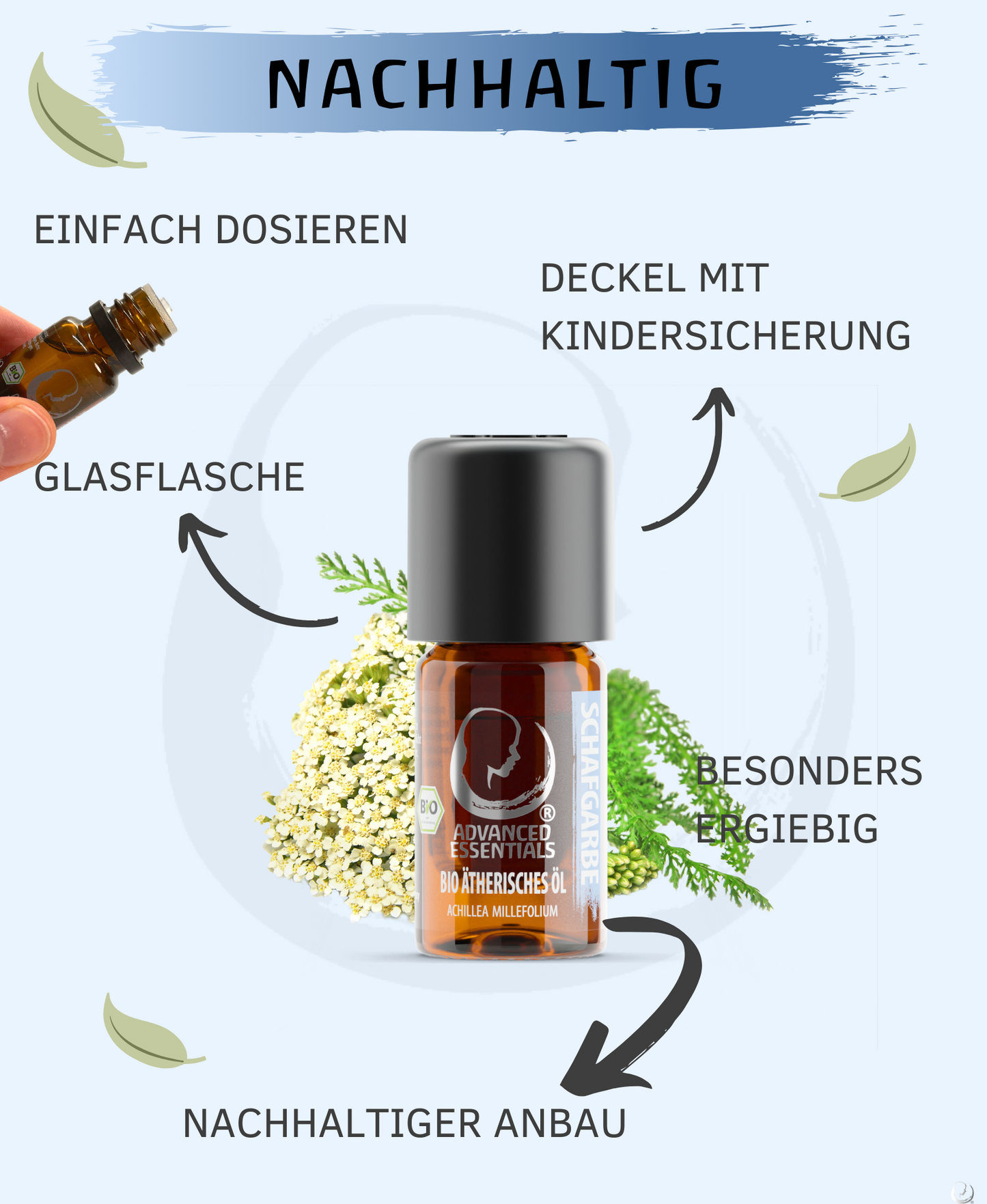 BIO Schafgarbenöl ätherisches Öl (Achillea millefolium) kontrolliert biologischer Anbau echtes Schafgarbeöl bio aus Bulgarien (Schafgarbe, 5ml)