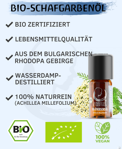 BIO Schafgarbenöl ätherisches Öl (Achillea millefolium) kontrolliert biologischer Anbau echtes Schafgarbeöl bio aus Bulgarien (Schafgarbe, 5ml)