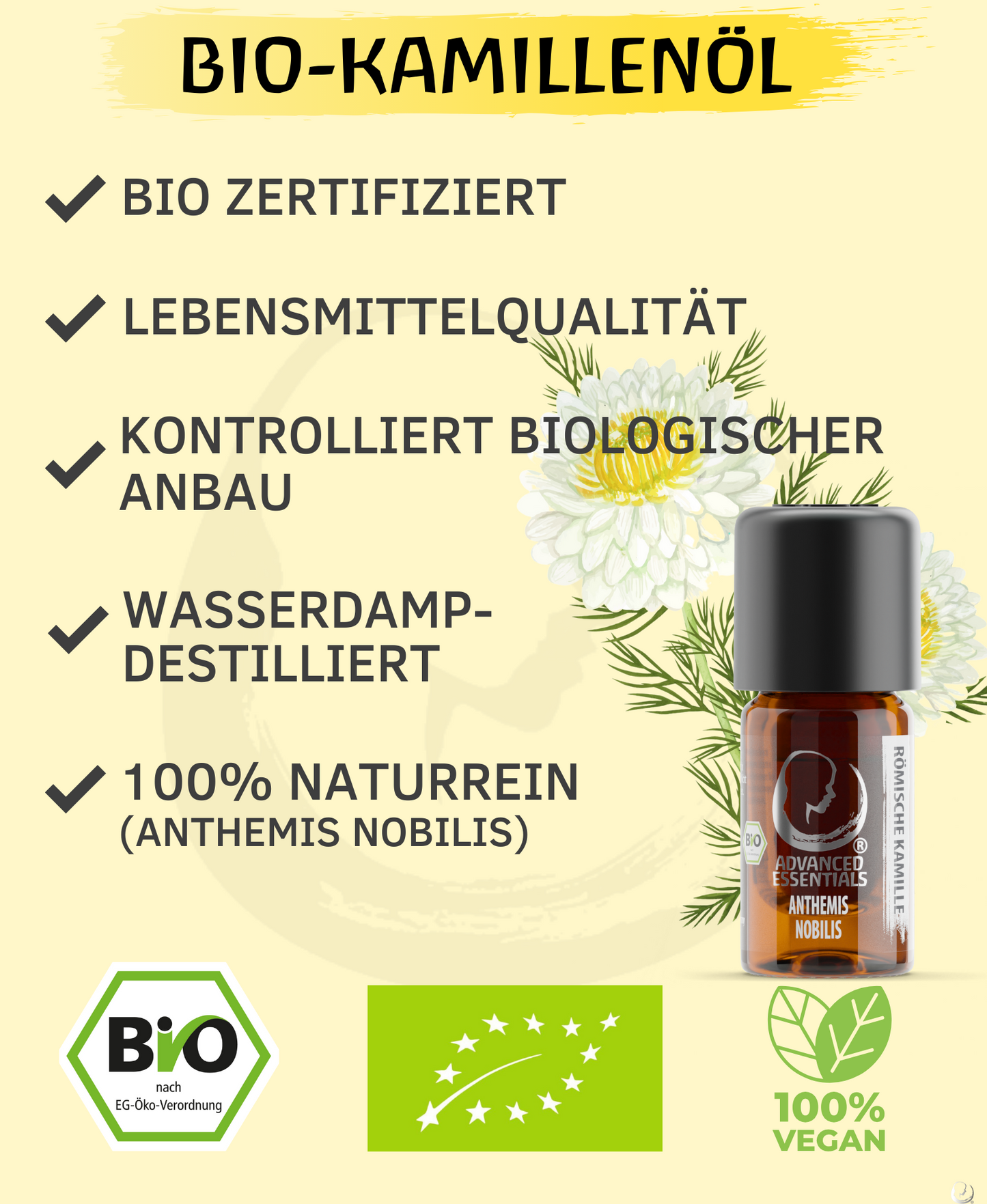 BIO Kamillenöl ätherisches Öl (Matricaria chamomilla) Wildwuchs römische Kamille bio aus Bulgarien (römische Kamille, 5ml)