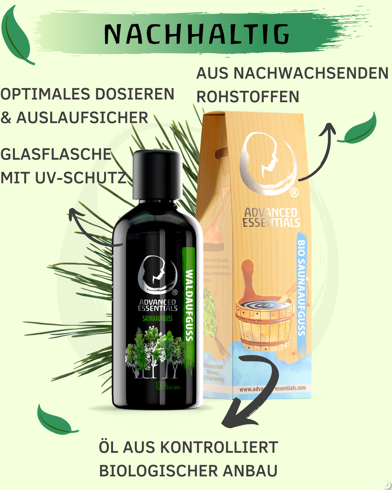 BIO Saunaaufguss Waldaufguss (Fichtennadel/Edeltanne/Weißkiefer) hochdosiertes ätherisches Öl (100ml)