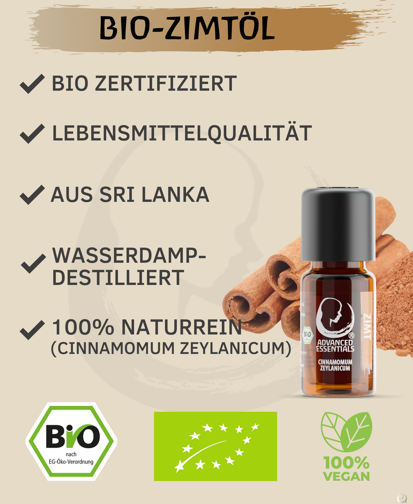 BIO Zimtöl (Cinnamomum zeylanicum) kontrolliert biologischer Anbau ätherisches Zimtrindenöl bio aus Sri Lanka (Zimt, 10ml)