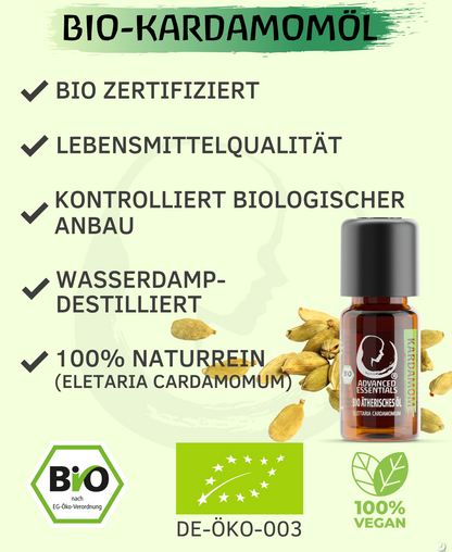 BIO Kardamomöl ätherisches Öl (Elettaria cardamomum) kontrolliert biologischer Anbau Kardamomöl bio aus Sri Lanka (Kardamom, 10ml)